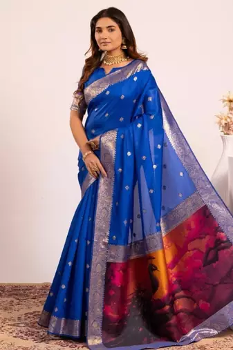 blue color banarasi art silk saree with blouse