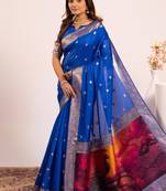 blue color banarasi art silk saree with blouse