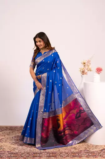 blue color banarasi art silk saree with blouse