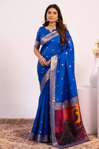 blue color banarasi art silk saree with blouse