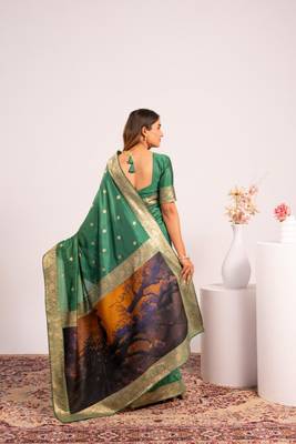 green color banarasi art silk saree with blouse 2