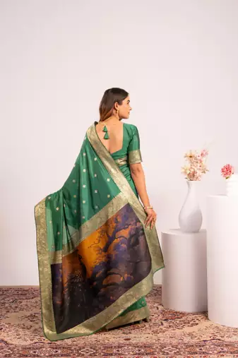 green color banarasi art silk saree with blouse