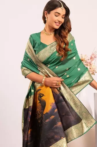 green color banarasi art silk saree with blouse