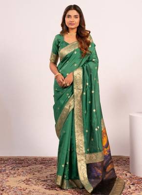 green color banarasi art silk saree with blouse 1