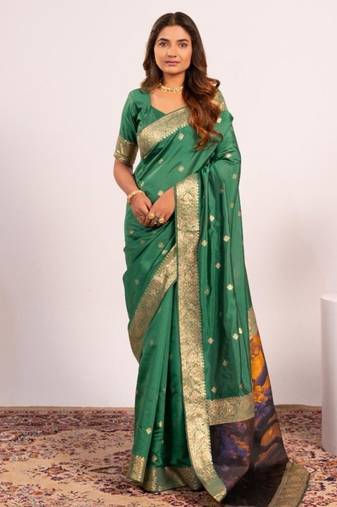 green color banarasi art silk saree with blouse