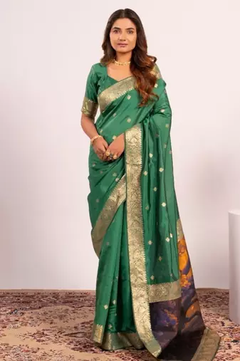 green color banarasi art silk saree with blouse