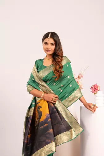 green color banarasi art silk saree with blouse