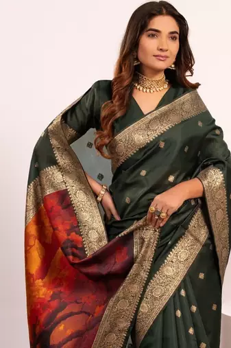 mehendi color banarasi art silk saree with blouse