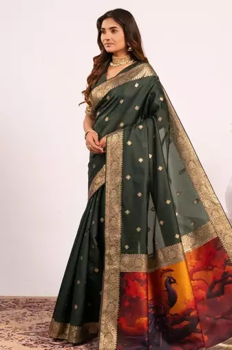 mehendi color banarasi art silk saree with blouse
