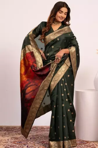 mehendi color banarasi art silk saree with blouse