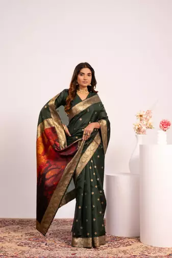 mehendi color banarasi art silk saree with blouse