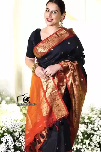 Black silk blend banarasi jaquard designer saree with blouse