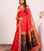 red color banarasi art silk saree with blouse