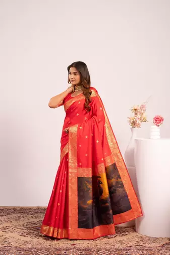 red color banarasi art silk saree with blouse