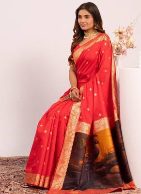 red color banarasi art silk saree with blouse 4