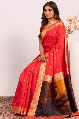 red color banarasi art silk saree with blouse