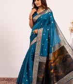 teal color banarasi art silk saree with blouse