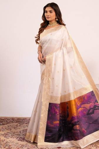 yellow color banarasi art silk saree with blouse