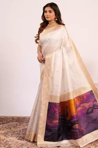 yellow color banarasi art silk saree with blouse