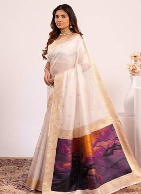 yellow color banarasi art silk saree with blouse 2