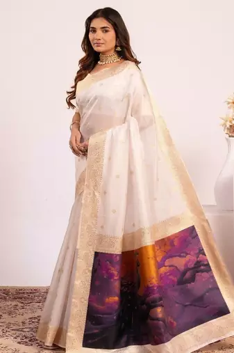 yellow color banarasi art silk saree with blouse