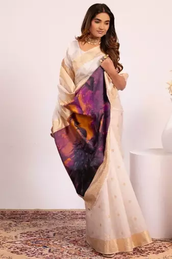 yellow color banarasi art silk saree with blouse