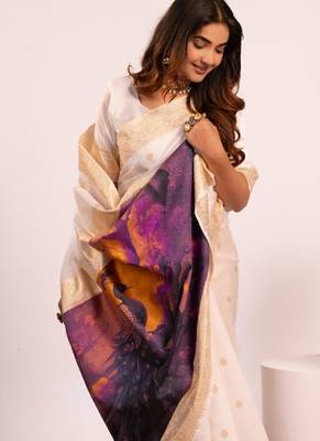 yellow color banarasi art silk saree with blouse 5