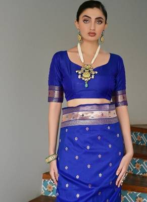 blue color banarasi paithani art silk saree with blouse 5