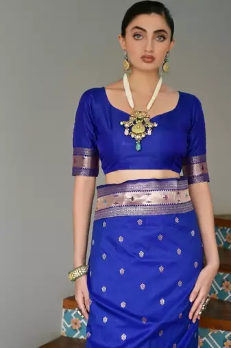 blue color banarasi paithani art silk saree with blouse