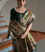 dark green color banarasi paithani art silk saree with blouse