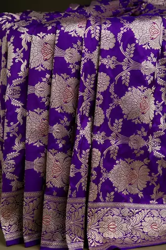Purple silk blend banarasi jaquard designer saree with blouse