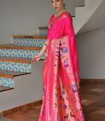 pink color banarasi paithani art silk saree with blouse