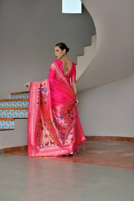 pink color banarasi paithani art silk saree with blouse 3