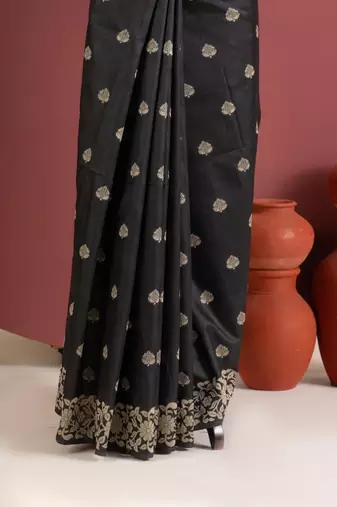 black  color art silk saree with printed blouse