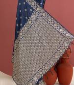 blue color art silk saree with printed blouse
