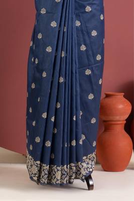 blue color art silk saree with printed blouse 2
