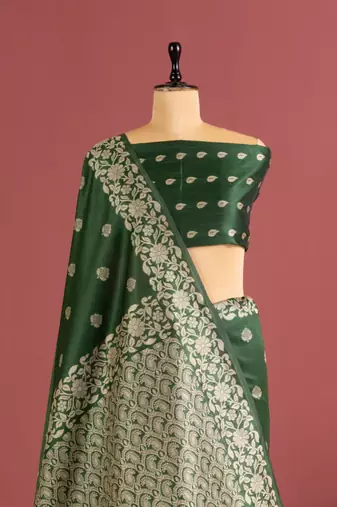 green color art silk saree with printed blouse