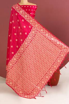 pink color art silk saree with printed blouse 1