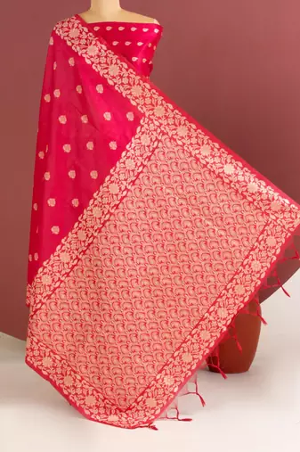 pink color art silk saree with printed blouse