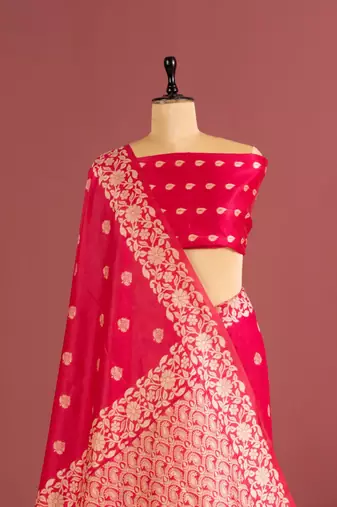 pink color art silk saree with printed blouse
