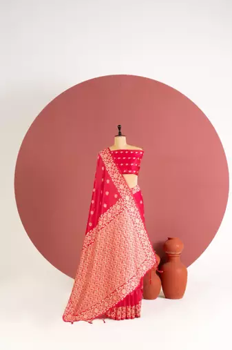 pink color art silk saree with printed blouse