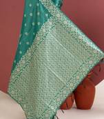 sky blue color art silk saree with printed blouse