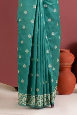 sky blue color art silk saree with printed blouse 3