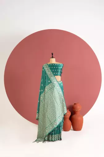 sky blue color art silk saree with printed blouse
