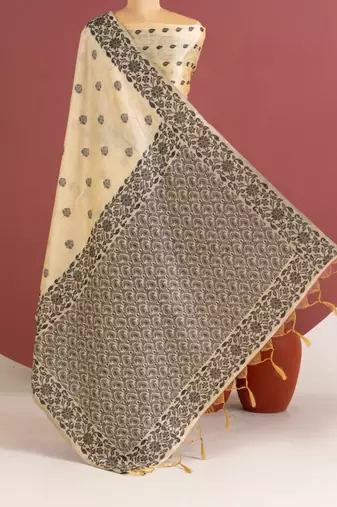 white color art silk saree with printed blouse