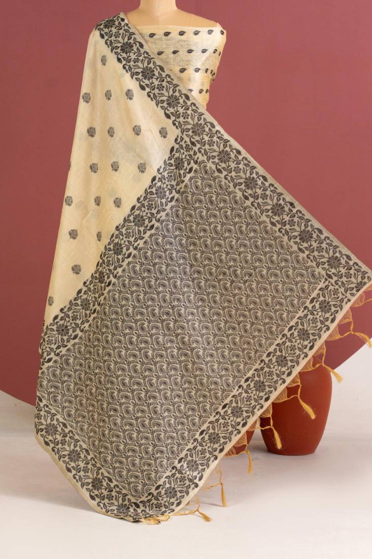 white color art silk saree with printed blouse