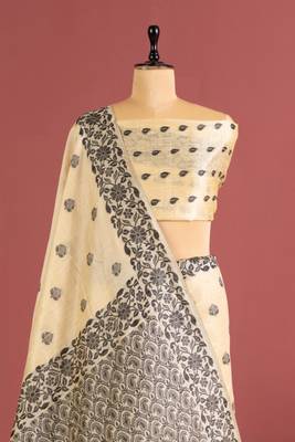 white color art silk saree with printed blouse 2