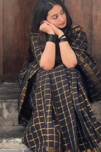 Black silk blend banarasi jaquard designer saree with blouse