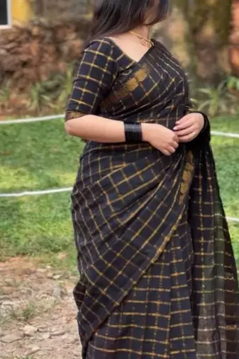 Black soft silk blend banarasi jacuard work designer saree with blouse