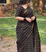 Black soft silk blend banarasi jacuard work designer saree with blouse